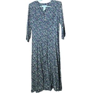 Vintage 80's / 90's Paris Sport Club Long Line Ditzy Floral Maxi Dress Size 11